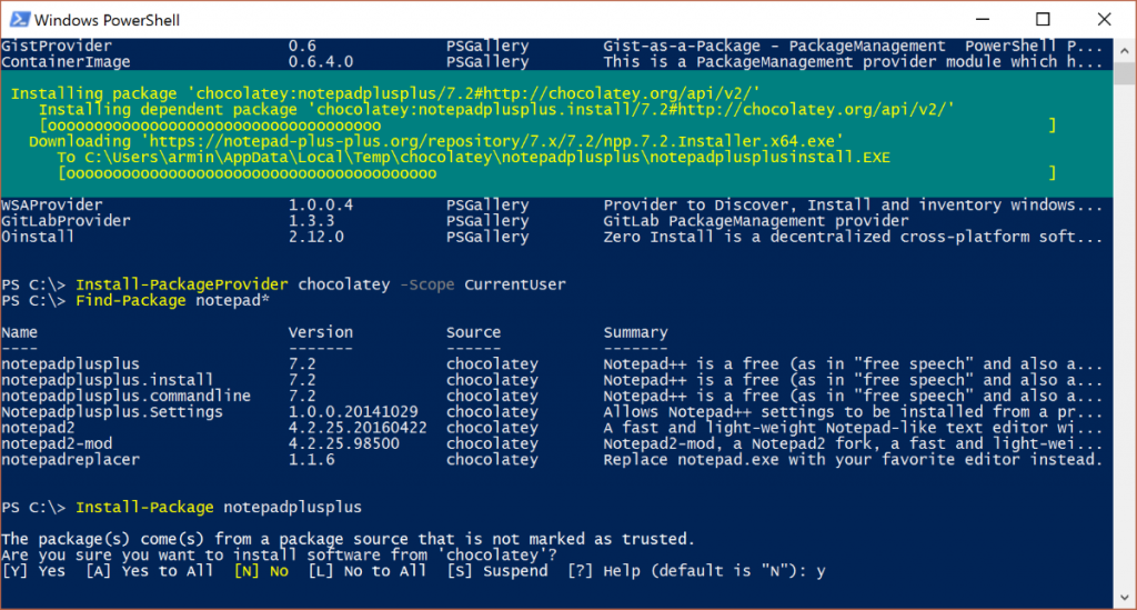 Powershell package management NuGet, Chocolatey and Co