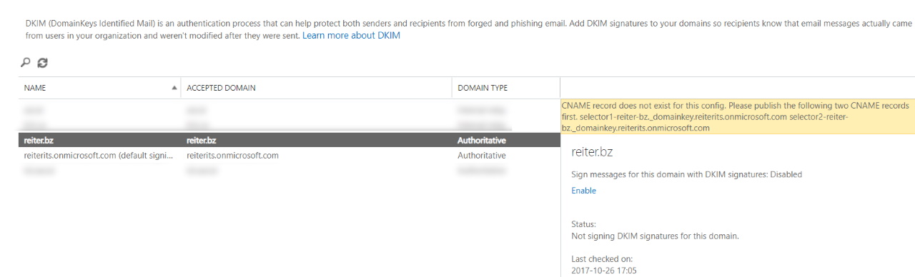 Office365 DKIM and DMARC configuration 